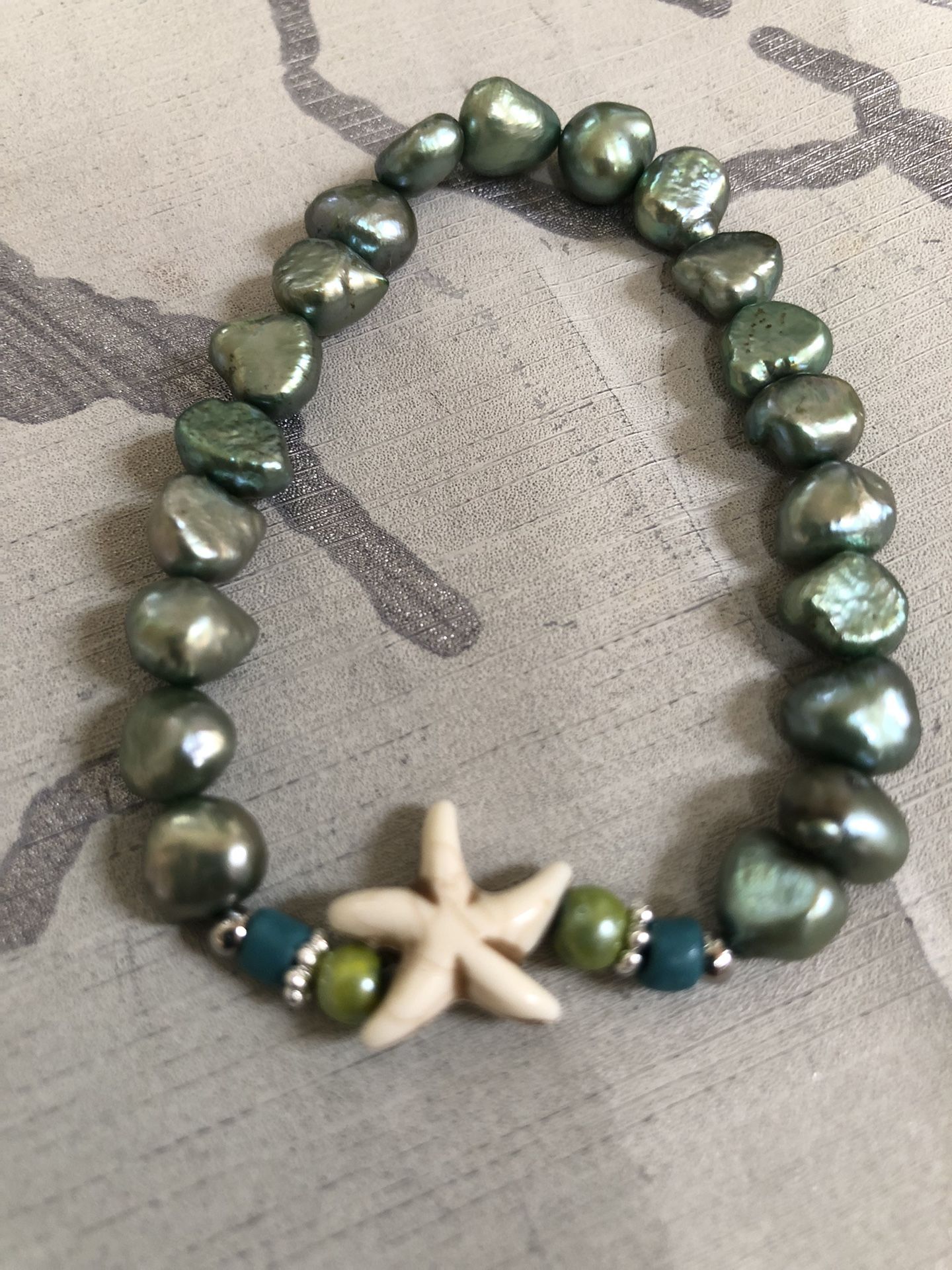 Genuine Freshwater Pearl With Starfish Charm Bracelet