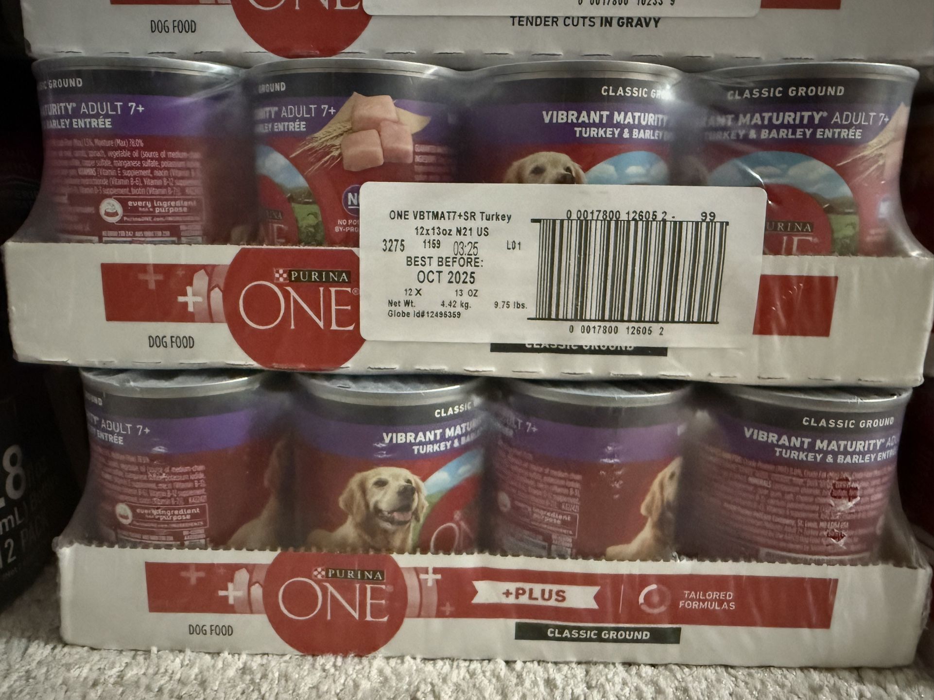 Purina ONE Plus Classic Ground Vibrant Maturity Adult 7 Plus Turkey And Barley Entree Senior Dog Food 2 Case
