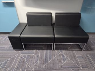 Commercial Black Vinyl Lounge Chairs with Chrome Legs