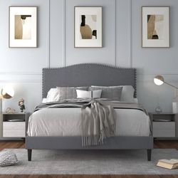 New in box Gray Upholstered Low Profile Platform Bed size full double