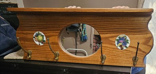 Wooden - Oak Shelf w/ Hooks - $30