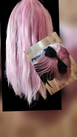 Distinct pink&black highlights/ombre Monster Draculaura long wig with Bow