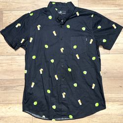 Molokai Surf Co Hawaiian Lemons Graphic Surf Beach Ocean Collared Shirt Mens L