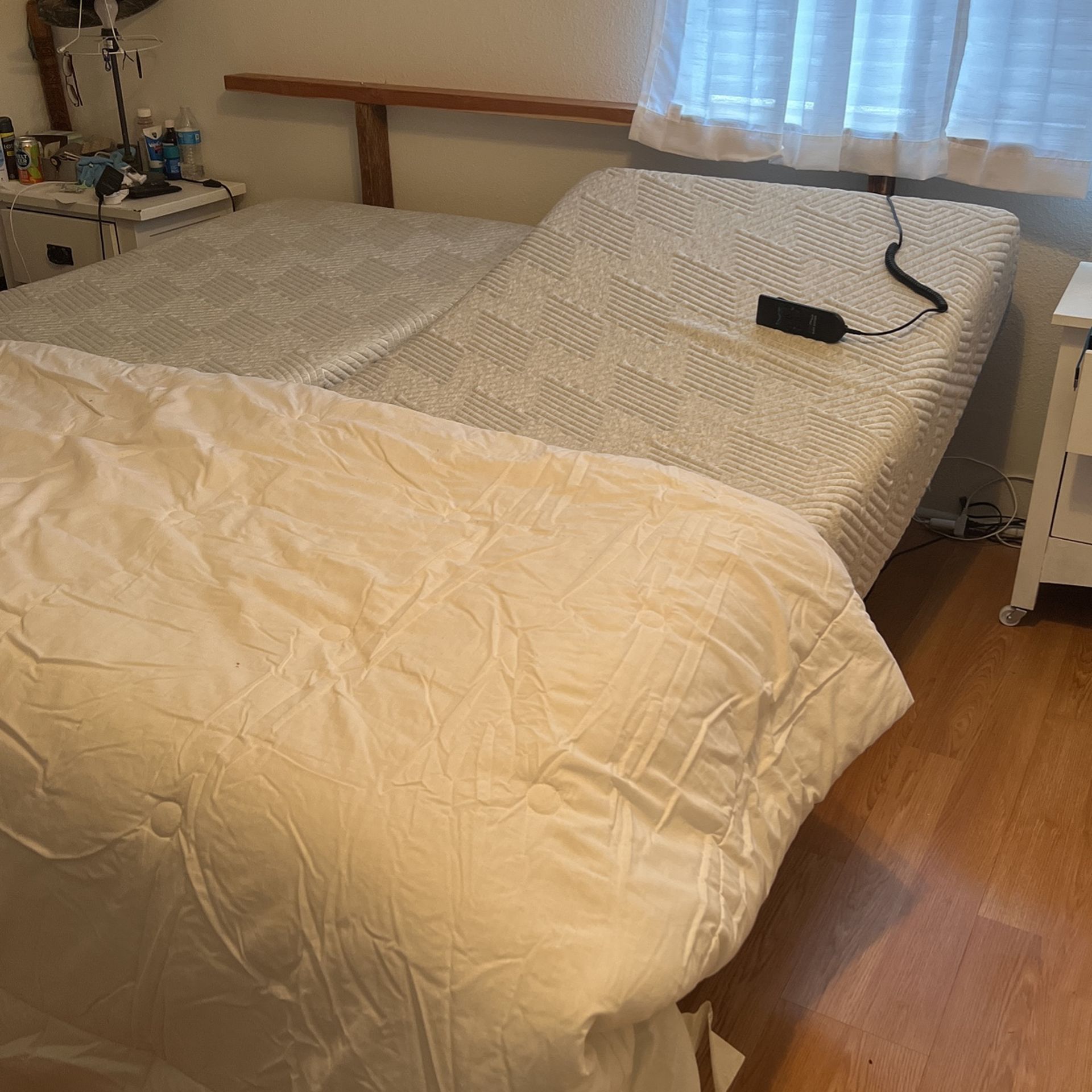 King Size Remote Bed. Like New! Mattresses Are Stain Free With No Pets In Home