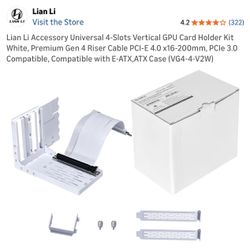 Lian Li Accessory Universal 4-Slots Vertical GPU Card Holder Kit White, Premium Gen 4 Riser Cable PCI-E 4.0 x16-200mm, PCIe 3.0 Compatible, Compatible