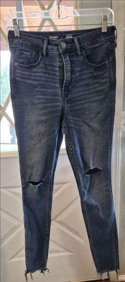 Old Navy high-waisted navy blue jeans with distressing, Size: 4 #denim #distressed