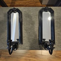 Wall-Mounted Candle Sconce with Mirror, Set of 2