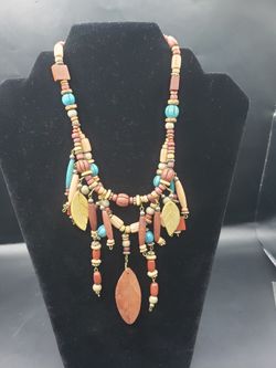 13in Wood Boho Style Double Strand Necklace