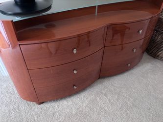 Modern Cherry Wood Bedroom Set / Dresser + Bed Frame