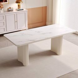 Dining Table for 8 People, 71.02" Rectangular Marble Sintered Stone Table Top Kitchen Table, Large Long Dining Room Table, Modern Nordic Fashion Desig