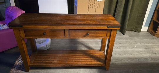Wood Console Table with Drawers and Shelf