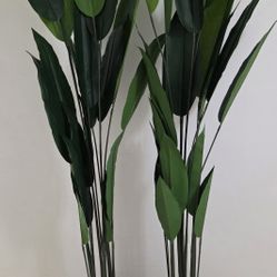 PAIR of 7ft Faux Birds of Paradise In 12in Gray Planters w X-Large Polished Stone / Black-Crushed Tiger Eye Stone @ Lasting Creations 