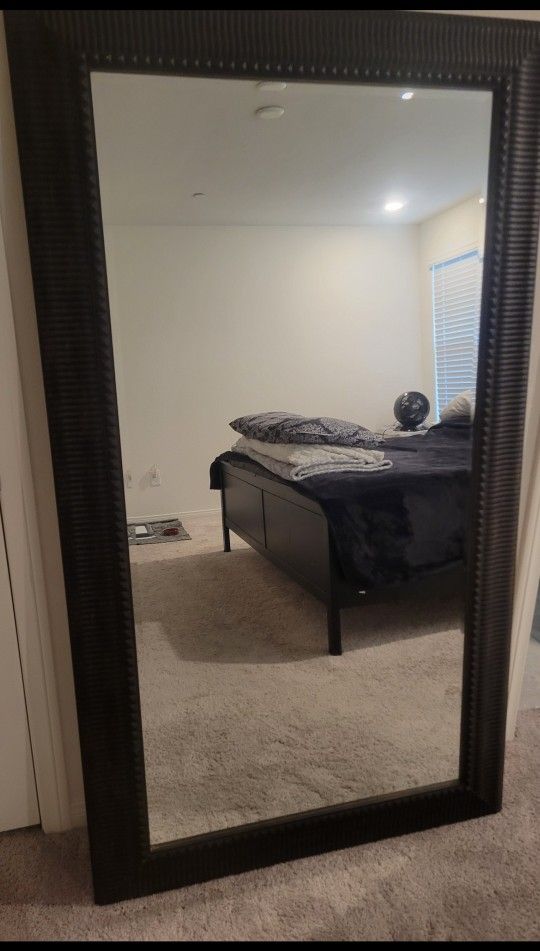 HUGE Mirror 5' X 39" With 5" Wood Frame & Two Back Hooks For Hanging

Dark Burgundy

In Excellent Condition

This was $300 New