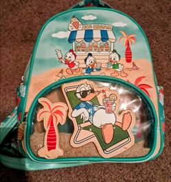 Disney Donald Duck & Nephews Turquoise Ice Cream Beach 90th Anniversary Backpack