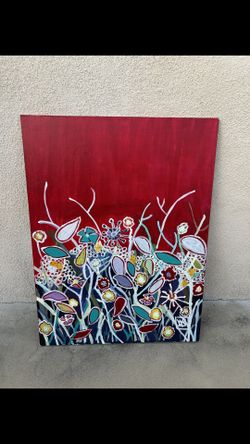 A Colorful Oil Painting On Canvas, “Whispers of a Crimson Garden”