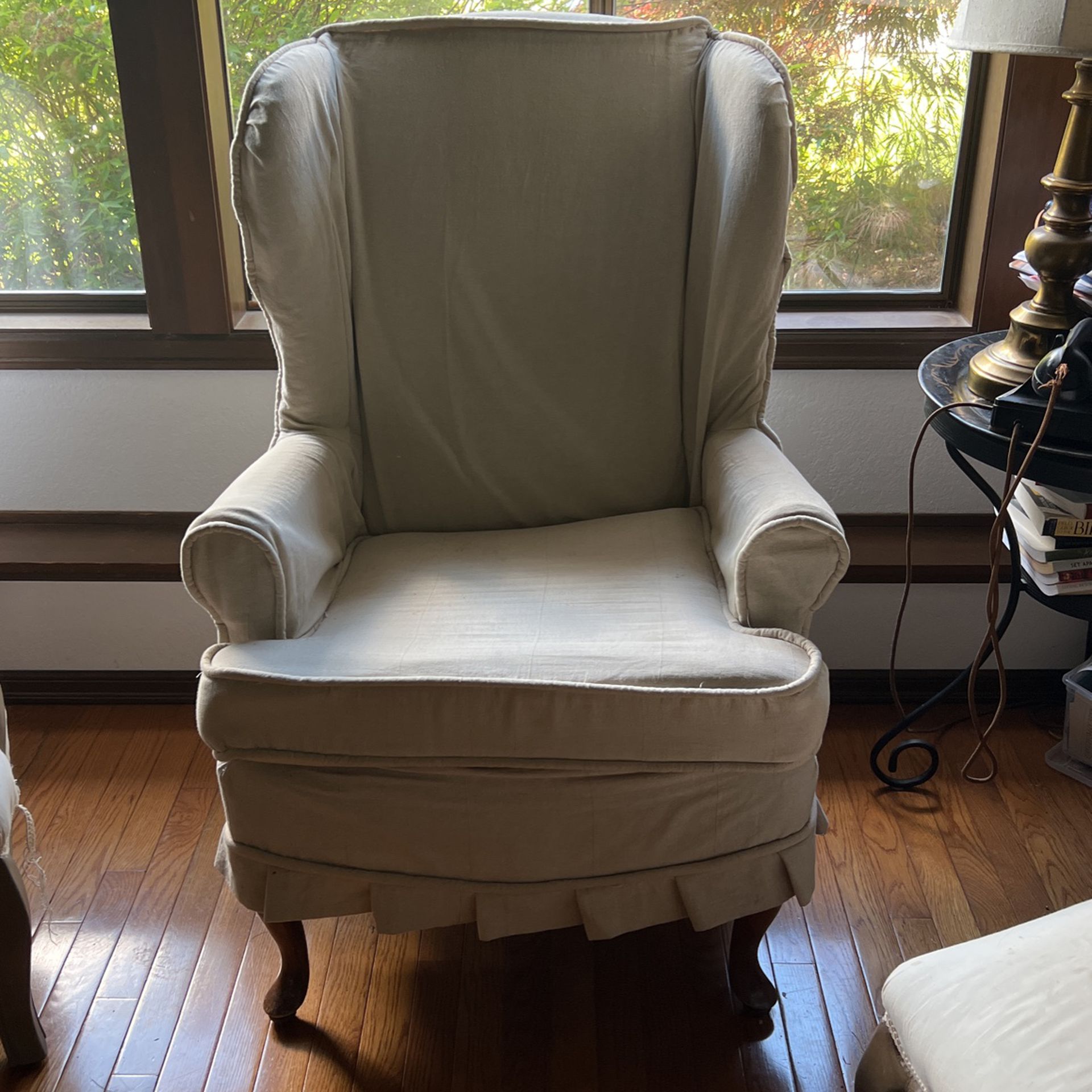 Set Of Two Slip covered Wingback Chairs