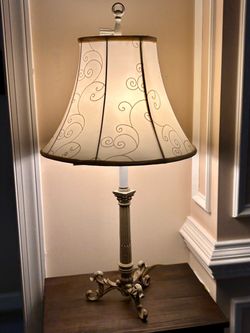 33” Tall Ornate French Country Table Lamp w/ Embroidered Shade