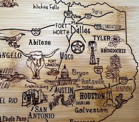 NEW Bamboo Cutting Board- Map of TEXAS