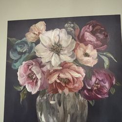 Floral Canvas Wall Art – Textured & Glitter Accents – 24”x24”