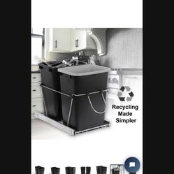 Cabinet Sliding Waste Bin for Kitchen Duo Pull-Out Recycle Cans Easy Access no show trash container