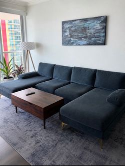 Dark Blue Sectional Sofa with Chaise