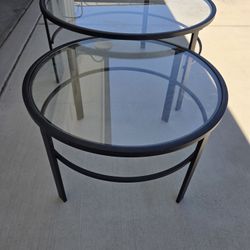 2 Round Glass Coffee Tables Set