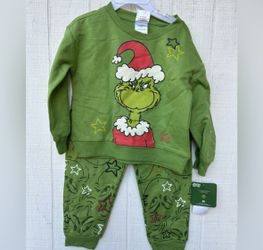 THE GRINCH Happy Holidays Pajama Top & Pajama Bottoms size Toddler 7 green/red new