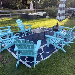 6 Adirondack Chairs + Side Table – Teal / Turquoise Outdoor Set