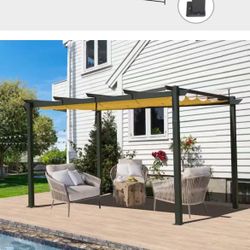 13 ft. W x 9 ft. D Aluminum Pergola with Weather-Resistant Retractable Canopy $ 200
