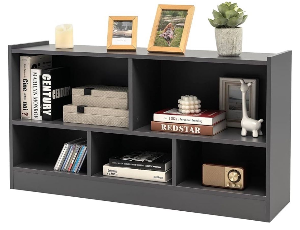 Tangkula 5 Cube Bookcase, 2 Tier Wooden Storage Open Bookshelf, Multipurpose Display Storage Cabinet for Living Room, Bedroom, Hallway, Kid's Playroom