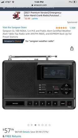 SANGEAN CL-100 WEATHER ALERT RADIO - NEVER USED