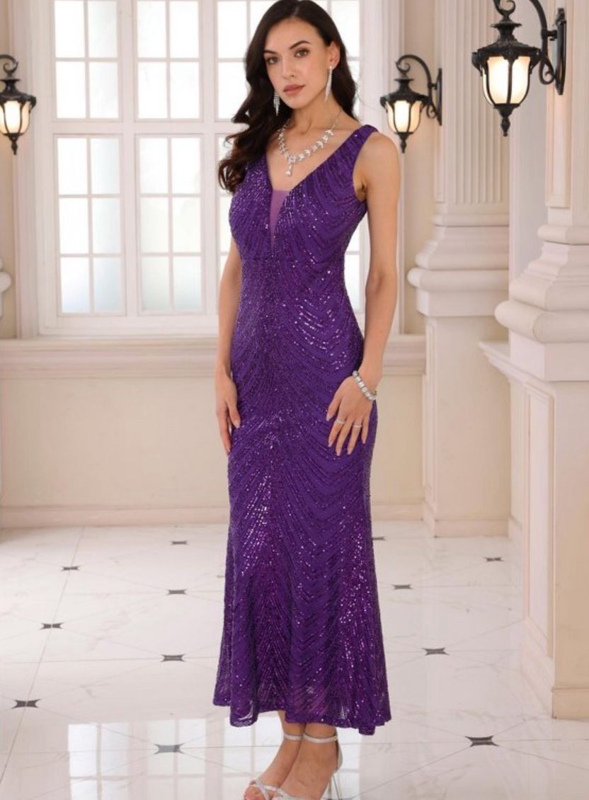 Purple Sequin Vneck Evening Gown- Worn Once Ready For It’s Next Event