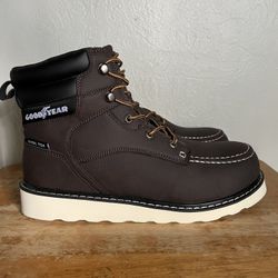 GOOD YEAR Mens Size 10 M Trade Wedge 6" Moc Steel Toe Work Brown Boots