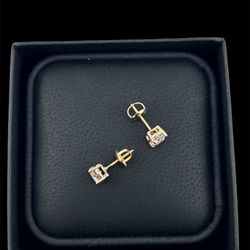 14k Yellow Gold Screw Back diamond Earrings Studs