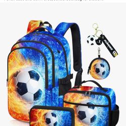 Soccer Backpack for Boys, kids Soccer Backpack with Lunch Box Pencil Case and Coin Purse, School Bookbag for Student