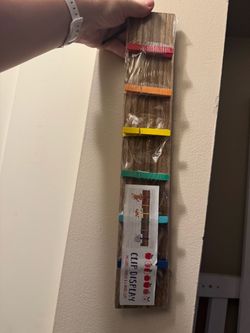 Wooden Clip Display with Colored Clothespins
