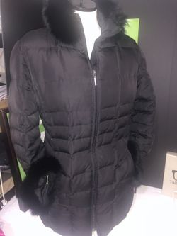 Marvin Richards black down coat with fox 🦊 trim size S