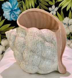 Vintage Mid Century Pink Conch Shell Square Tissue Box Holder