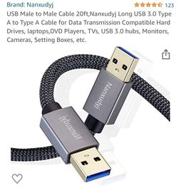 USB Male to Male Cable 20ft,Nanxudyj Long USB 3.0 Type A to Type A Cable