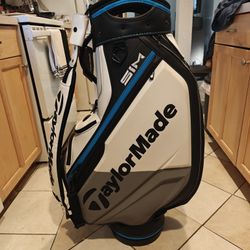 TaylorMade SIM Tour Cart Bag - White/Grey/Blue - Rain Cover Included