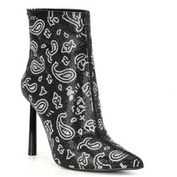 Steve Madden Robyn-R Rhinestone Embellished Paisley Print Booties