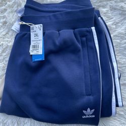 New Adidas Men Navy Blue Fleece Bottoms size 2XL