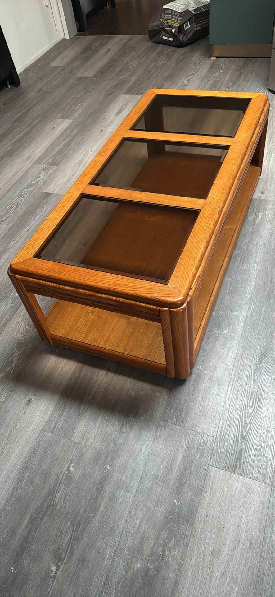 Coffee Table w/ Black Glass And On Wheels