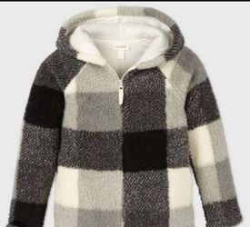 Pre-owned Cat & Jack Plaid sherpa jacket unisex for boys or girls size XS 4/5