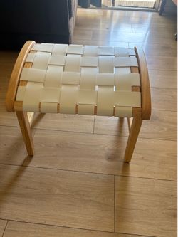 Wooden White Leather Foot Stool for Bedroom, Living Room, or Outside