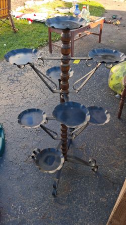 Tiered Metal Plant Stand with Wood Spindle