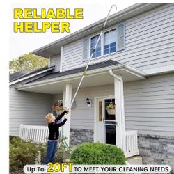 Poople Gutter Cleaning Tools from Ground, 12FT Telescoping Pole (20FT Reach) - Heavy-Duty Zinc Alloy Head, 360° Spray Nozzle & Leak-Proof Kit, No Ladd
