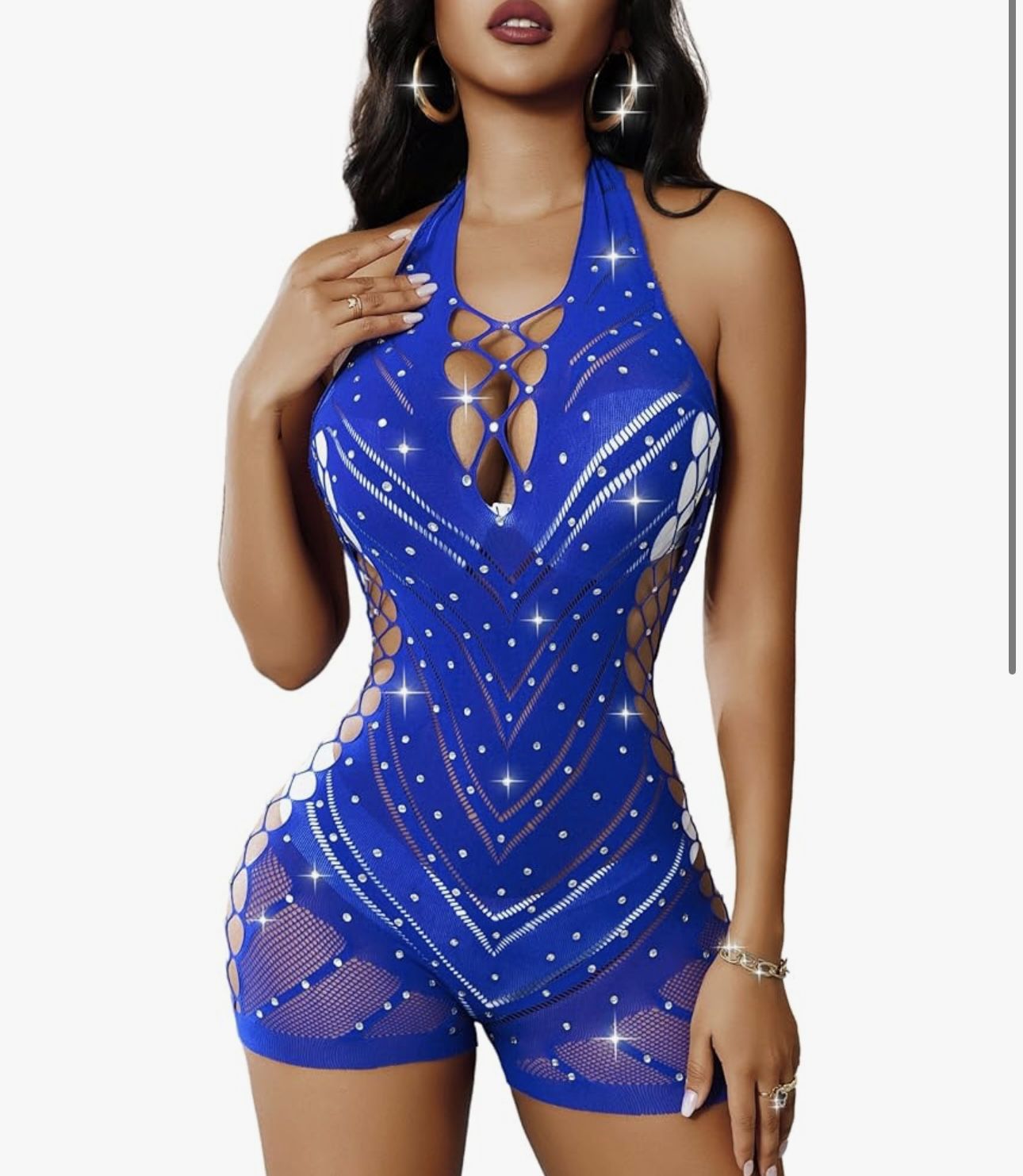 Women's Sexy Fishnet Bodysuit Royal Blue ( One Size )