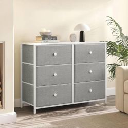 31.4 in. W x 24.8 in. H x 11.8 in. D Grey Fabric 6-Drawer Storage Dresser