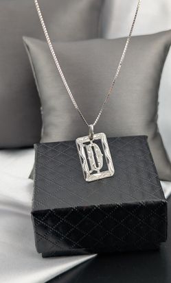 N15🤍✨ 20" Sterling Silver Diamond Cut Initial D Pendant & Box link Necklace |20" ✨🤍  ✨